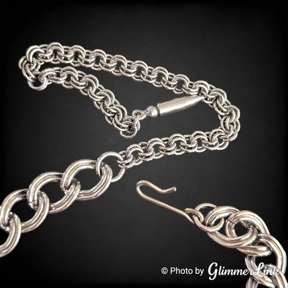 Vintage Blue Marquise Glass Cabochon Silver Tone Small Fit Choker Necklace - Picture 9 of 10